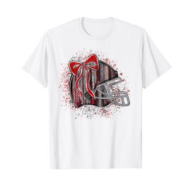 Red and Black Football Helmet Coquette Bow Touchdown Season T-Shirt