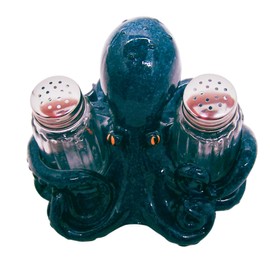 Octopus Salt and Pepper Set Holder, Nautical Décor, Shakers Included, 5.75 Inches