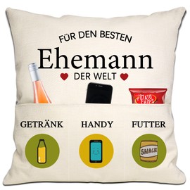 Bommex Husband Gift from Wife Best Husband in the World Cushion Covers 18 x 18 Inches with 3 Pockets for Husband Birthday Valentine's Day (Husband)