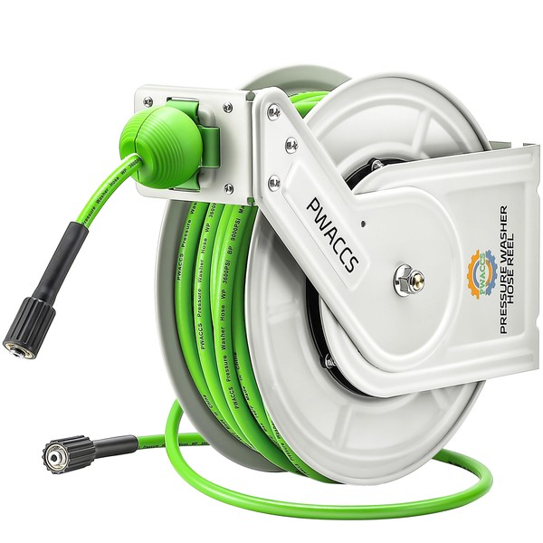PWACCS Retractable Pressure Washer Hose Reel, 1/4" x 60ft Heavy