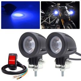 Aoling LED Work Light, Small Work Light, Motorcycle Fog Lamp, Blue Spotlight, 12V 24V, with Switch, Universal Motorcycle Fog Light, Car Generic LED Auxiliary Light, Headlight, Set of 2