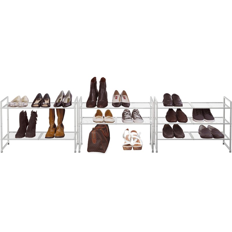 Simple Houseware 3-Tier Stackable Shoe Shelves Storage Utility Rack, Silver