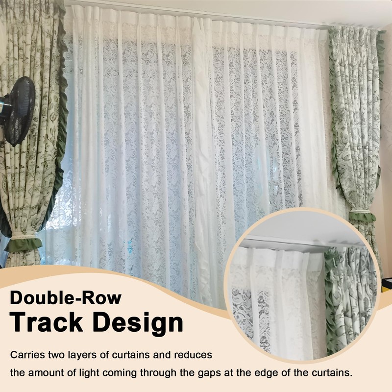 157.48in Double Row Curtain Tracks, Heavy Duty Drop Curtain Rails,