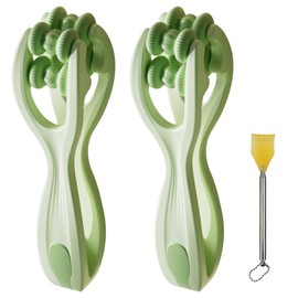 SUUFRUE 2 Stück Fingermassagering, Fingermassagering mit 360° Rollen,Kommt mit einem Rückenkratzer,für Büro und Reise, Hand Massagegerät für Arthrose Schmerzlinderung, Grün
