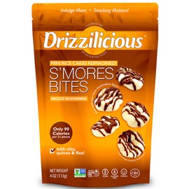 Drizzilicious Mini Rice Cakes S'mores - Rice Crisps, Healthy Snack for Adults and Kids, Flavored Rice Cakes, Vegan, Gluten Free, Allergen Free, Only 90 Calories Per Serving- 4 oz (Pack of 1)