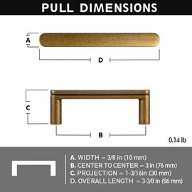 Yanxia Set of 6, 3" Center to Center Sleek Antique Brass Cabinet Pulls – Minimalist Vintage Cabinet Handle for Modern and Classic Style