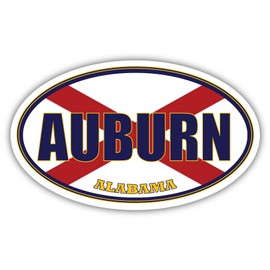 Auburn City Alabama State Flag | AL Flag Lee County Oval State Colors Bumper Sticker Car Decal 3x5 inches