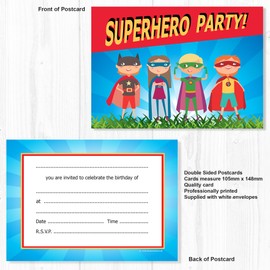 Olivia Samuel 20 x Superhero Party Invitations - Kids Super Hero Birthday Invites - A6 Postcard Size with envelopes