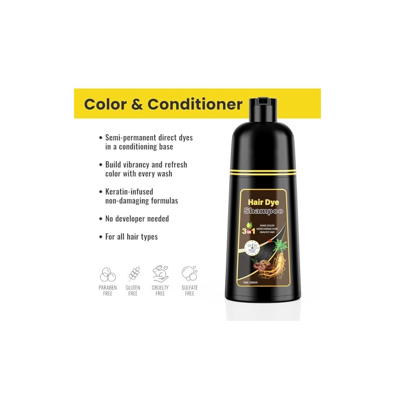 KINGMING- Champú para teñir el cabello castaño oscuro 3 en