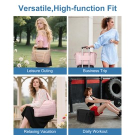 JUNGYOON Gym Bag for Women – Lightweight Weekender Overnight Bags with Toiletry Pouch, Quilted Travel Duffle Carry On Bag for Travel,Water Resistant（Pink）