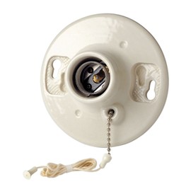 Leviton One-Piece Glazed Porcelain Outlet Box Mount, Incandescent Lampholder, Pull Chain, 29816-C, White