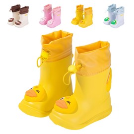DRECAGE Children's Wellington Boots Dinosaur Rain Shoes Non-Slip and Lightweight for Boys and Girls, 1107 Yellow, 22 / 23 UK