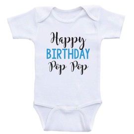 Heart Co Designs Happy Birthday Pop Pop - Baby Bodysuit One Piece Clothes (12 Months, Blue Text)