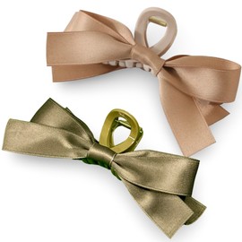 Hair Claw Clips with Satin Bows, Set of 2, Khaki and Olive Green