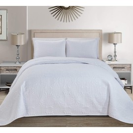 Fancy Collection Embossed Coverlet Bedspread Over Size Set Solid # Austin (White, King/California King)