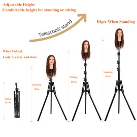 LMYILIO Wig Stand Tripod With Holding Bag, Reinforced, Foldable, Portable and Taller Mannequin Head Stand,Adjustable for Styling Cosmetology Hairdressing Training