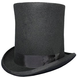 AB Hats 8" High Hand Made 100% Wool Satin Lined Lincoln Stovepipe Top Hat Small to XXL (Small (55cm)) Black