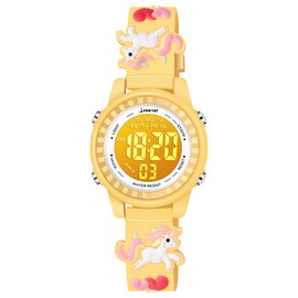 Venhoo Kids Watches 3D Cartoon Waterproof 7 Color Lights Toddler Wrist Digital Watch with Alarm Stopwatch for 3-10 Year Girls Little Child, NewYellow, Digital