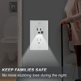 Receptacle Outlet with Night Light,15A 125V Standard Electrical Outlet with WallPlates,Turn LED Light On/Off Automatically,Nightlight for Kids,Bedroom,Bathroom,Stairs(4 Pack,White)