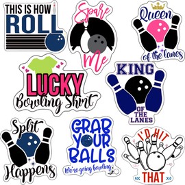 Bowling Stickers (8 Pack) - Perfect Bowling Gifts for Men and Women, Use On Water Bottles, Anywhere You Need Bowling Decals or Laptop Stickers, Waterproof Durable 100% Vinyl