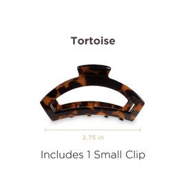 TELETIES - Small Open Hair Clip - Hair Claw Clips for Women - Strong Grip, Bendable Teeth, Comfortable Cutout Design - For Thin to Medium Thick Hair - All Hair Types & Textures - Tortoise