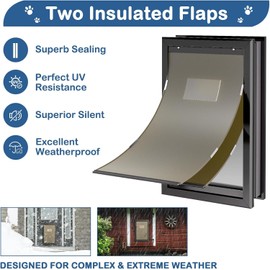 Extra Large Dog Door, XL Dog Door with 2 Self-Closing Insulated Flaps for Extreme Weather, Heavy Duty Aluminum XXL Dogs Doors for Pets Up to 230LBS, for Interior & Exterior Doors, X-Large, Black