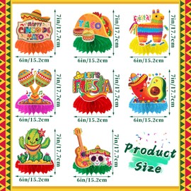 JULMELON 8PCS Cinco De Mayo Party Decorations, Mexican Fiesta Table Decorations Honeycomb Centerpiece for Mexican Theme Taco Party Birthday Supplies Fiesta Taco Bar Party Decor