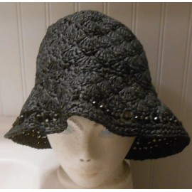 JACLYN SMITH WOMEN'S JACLYN SMITH BLACK WOVEN CLOCHE HAT WITH BEAD TRIM - ONE SIZE FITS MOST