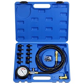 JoyFans Oil Pressure Tester Tool, 0-140PSI Oil Pressure Gauge Kit for Fuel System Mechanical Sensor Engine Cylinder Compression Test with Hose Adapters for Cars ATVs Trucks Use Blue Case
