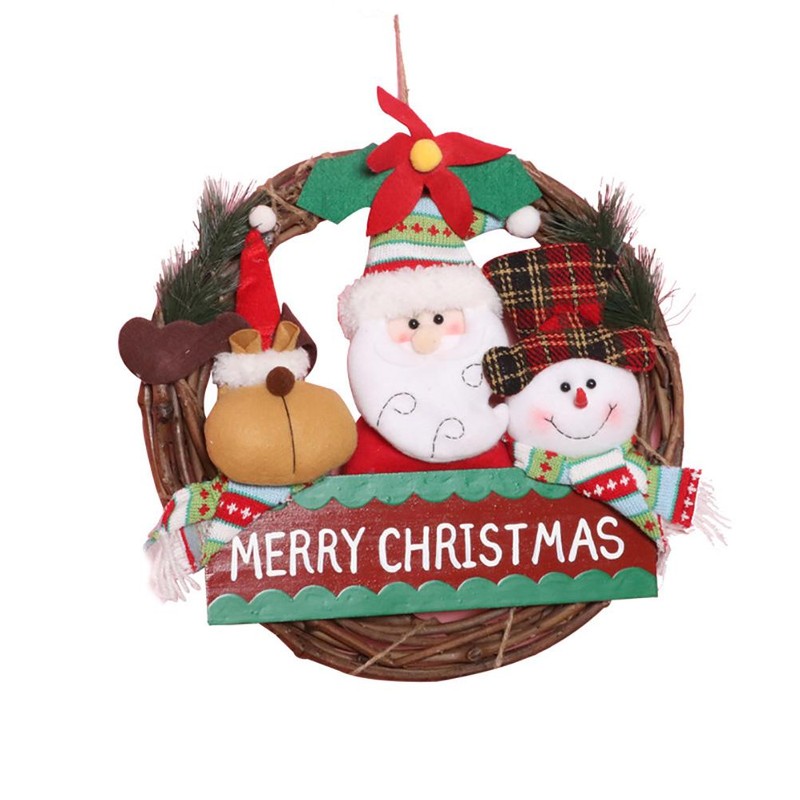 Christmas Wreath for Front Door Reindeer Snowman Santa Rattan Wreath