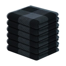 Homaxy 100% Cotton Waffle Weave Check Plaid Dish Cloths, 12 x 12 Inches, Super Soft and Absorbent Dish Towels Quick Drying Dish Rags, 6-Pack, Black & Grey