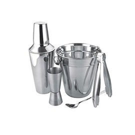 Stainless steel Bar set, cocktail set, cocktail shaker with ice bucket tongs and spoon.