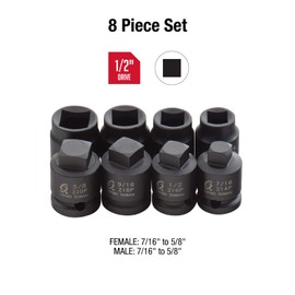 Sunex 2841 1/2-Inch Drive Pipe Plug Socket Set, Male/Female set, Cr-Mo, 7/16-Inch - 5/8-Inch Male, 7/16-Inch - 5/8-Inch Female, 8-Piece