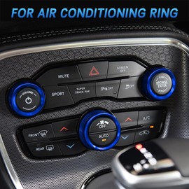 3PCS Air Conditioner Switch Button Knob Cover, Knob Covers for Car, Aluminum Alloy Knob Ring Trim Cover, Car Decor Volume Control Knob Outer Ring Compatible with Challenger Durango 2015-2022 (Blue)