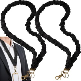 2 Pack Black Scrunchie Lanyards for ID Badges and Keys, Retractable Keychain Necklace with Clip for Teachers, Nurses, School, Office Use - Stretchy and Adjustable