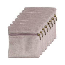 wanerxin 8pcs Small Velvet Jewelry Pouches with Zipper Gift Bags for Bracelet Necklace,Ring,Earrings,Earphone,Wedding Favors, Party Favors,Travel,3.94" X 3.94" (Pink)
