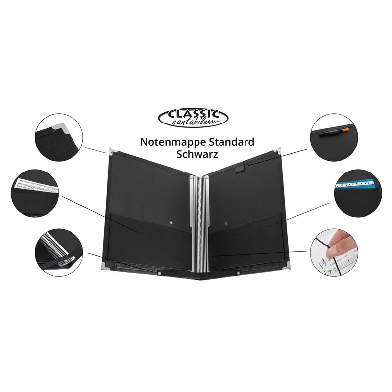 Classic Cantabile Music Folder (Sturdy Faux Leather, Hand Strap, Notes