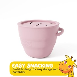 Muqee Peeko Baby Snack Containers in Safe Silicone Collapsible Cup for Infants in Rose Pink Color for baby girls Perfect s Baby Travel Gear and Kids Travel Essentials