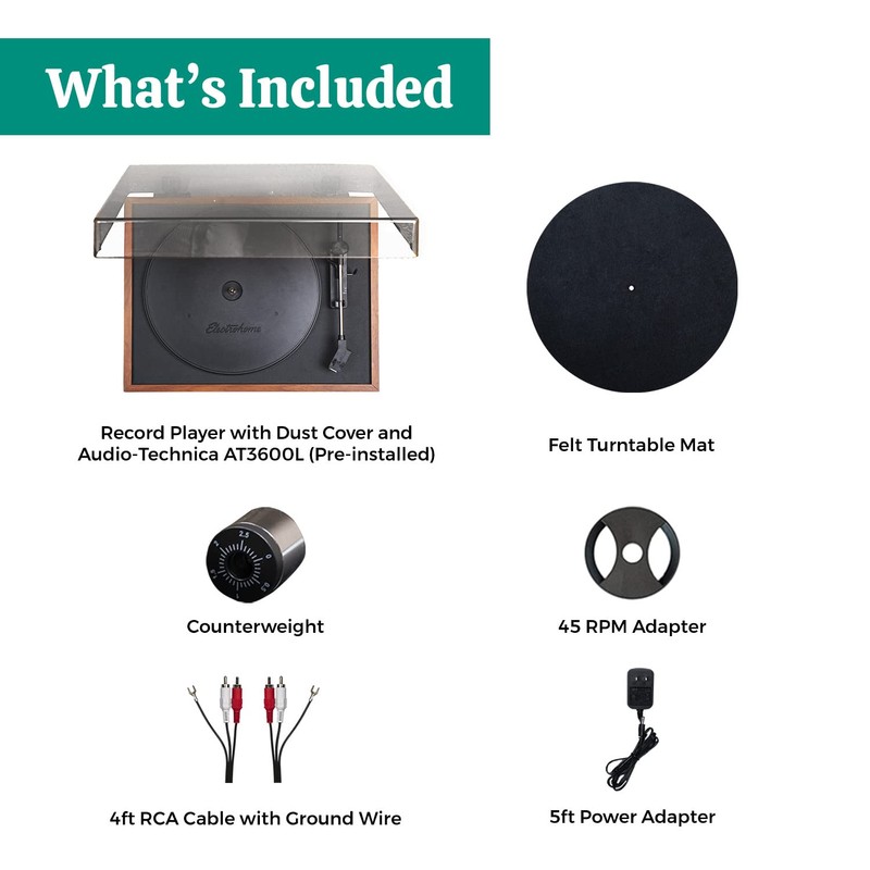 Electrohome Montrose Vinyl Record Player 2-Speed Belt-Drive Turntable, with Audio-Technica
