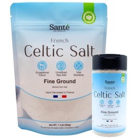 Sante Naturelle Celtic Salt Organic Fine Ground Bundle – 8oz Shaker & 1.1lb (18oz) Bag – Unrefined Organic French Mineral Sea Salt, Natural & Hand Harvested Sal Celtica
