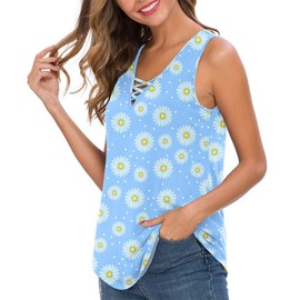 Feiersi Women's Summer Sleeveless Criss Cross Casual Tank Tops Basic Blouse(FP Blue Little Daisy XX-Large)