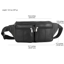 ZZNICK Genuine Leather Fanny Pack/Waist Bag/Organizer with Adjustable Belt, Multiple Pockets For Men and Women, Black-878 Large