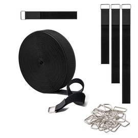 Amtvuzy 1" x32ft 384 in Hook and Loop Straps with 50 Metal Buckles,Black Nylon Straps,Adjustable Fastening Cable Straps,Cut to Length Cinch Strap,Reusable Nylon Cable Ties for Storage or Organizer