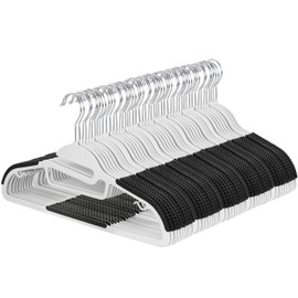 Elama Home 50 Piece Non Slip Hanger with U-Slide in White and Black