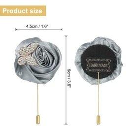 uxcell Rose Lapel Pin for Men Suits, Cloth Flower Brooch Handmade Boutonnieres with Gold Leaf/Chain for Suit Bridegroom Wedding Accessories, Gray