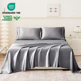 Axyu Bedding Set, Full Size Bed Sheets, 4 Pcs Luxury Satin Sheets Silky Sheets with 17 Inches Deep Pocket