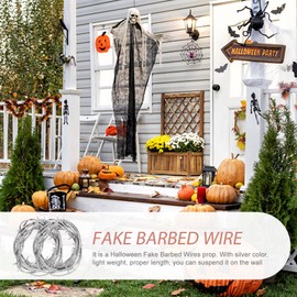 Toyvian 2pcs Barbed Wire 8ft/240cm Imitation Barbed Wires Prop Fake Silver Barbed Barb Wire for Haunted House Decor