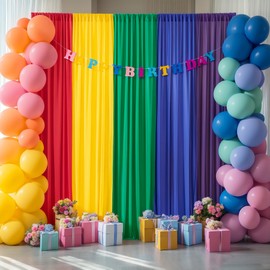 Rainbow Backdrop Curtains 12x10ft - 5 Panels Colorful Party Decor for Unicorn Birthday, Baby Shower, Photo Booth - Wrinkle-Resistant, Machine Washable Polyester Fabric