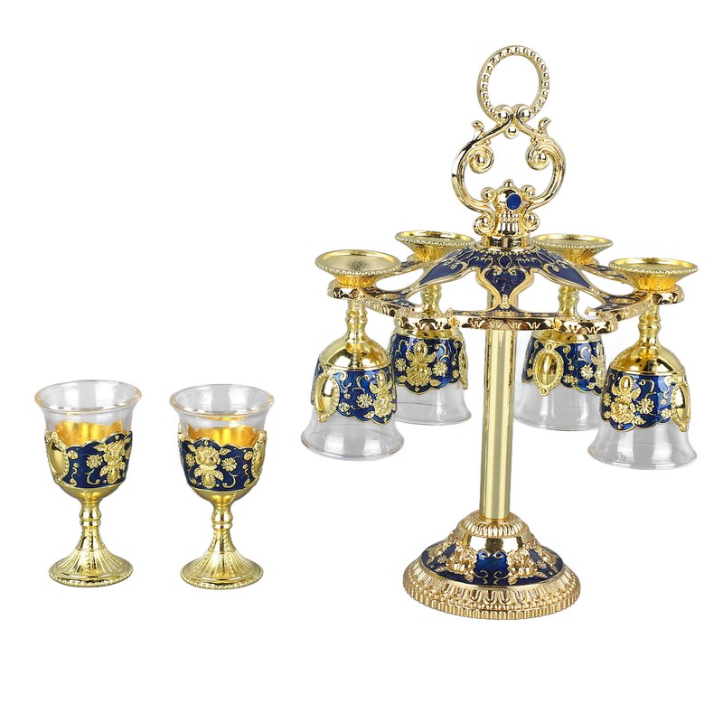 6Pcs Chinese Chalice Retro Style Zinc Alloy Glass Embossed Flower