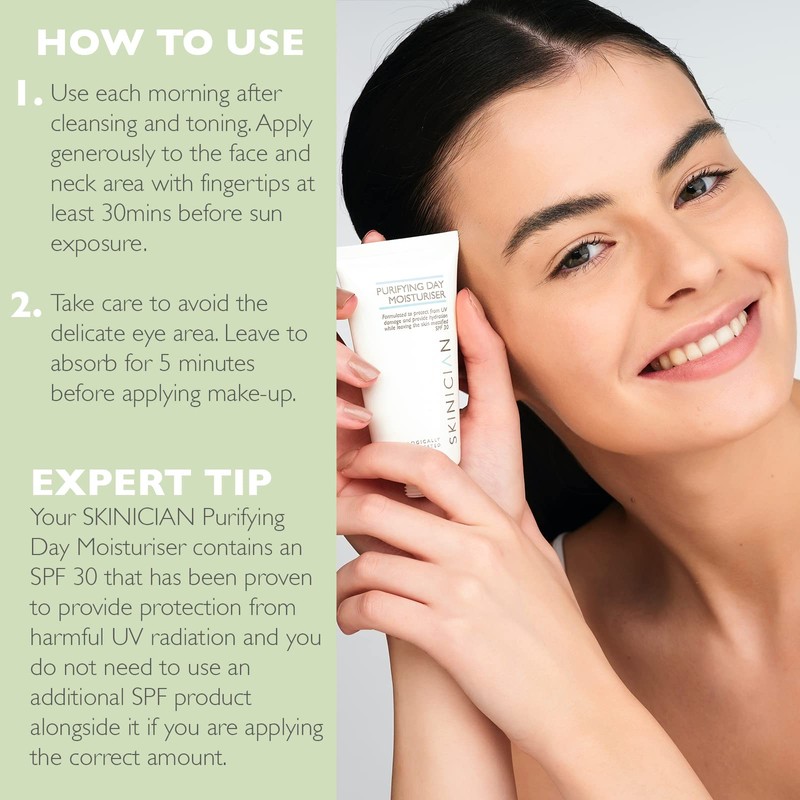 SKINICIAN Purifying Day Moisturiser SPF30 - Lightweight Moisturising Face Cream
